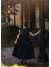 Black Sequin Tulle Curly Hem Flower Girl Dress